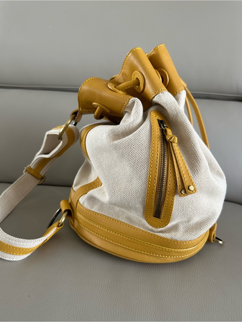 Via Spiga Canvas and Leather Sling Bucket Bag - Picture 4 of 16